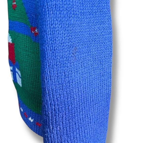 Vintage 90s Allen Solly Wool Christmas Sweater Tree Gifts Santa Hat Blue Large - Picture 6 of 15
